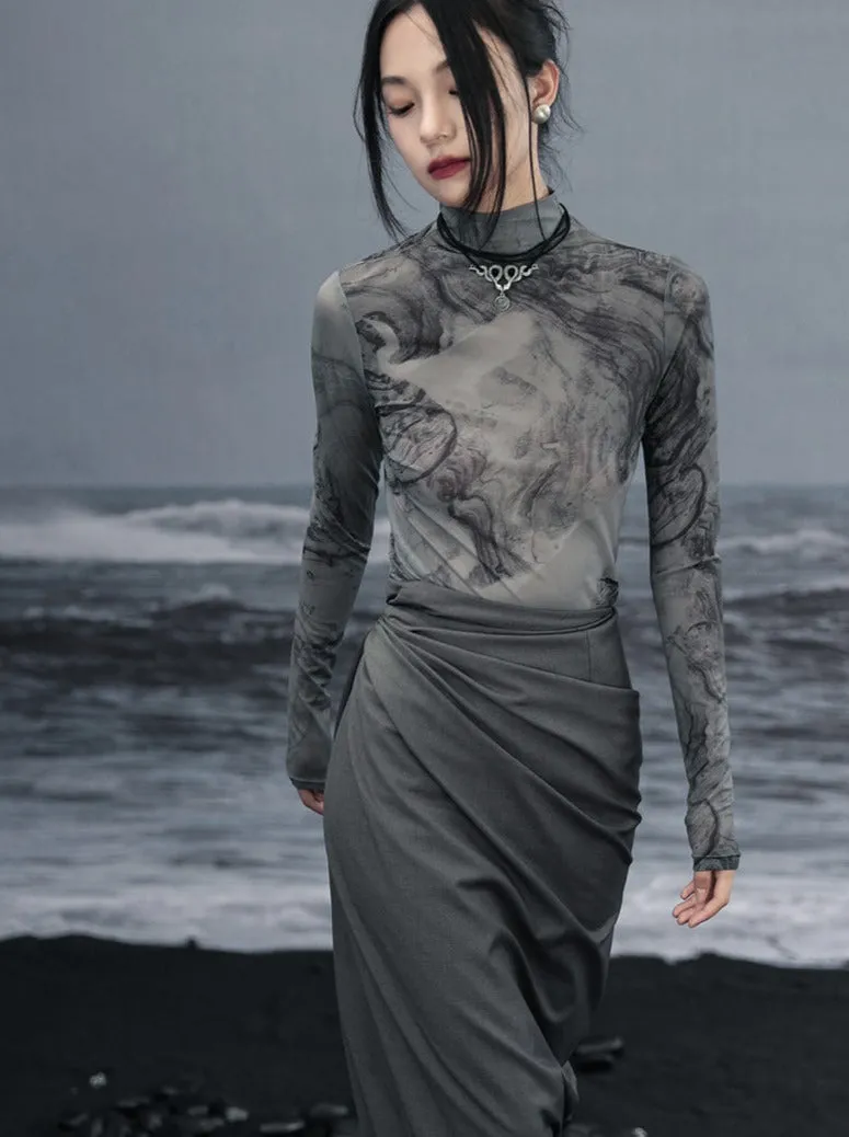 Retro Dark Sheer Sheer Top