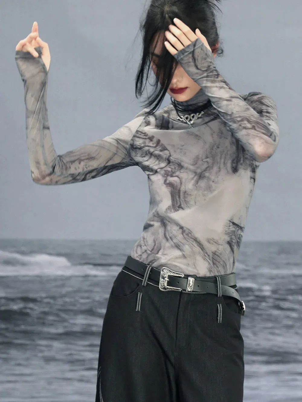 Retro Dark Sheer Sheer Top