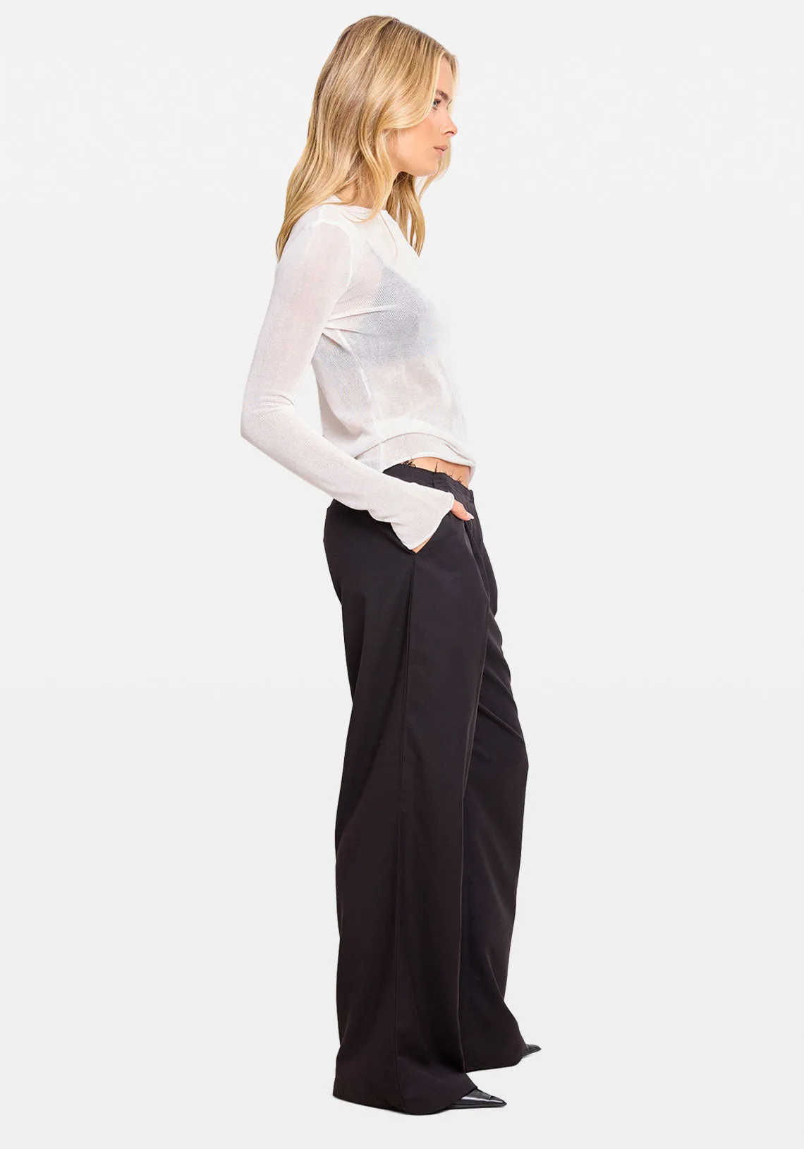 SHEER KNIT LS TOP WHITE