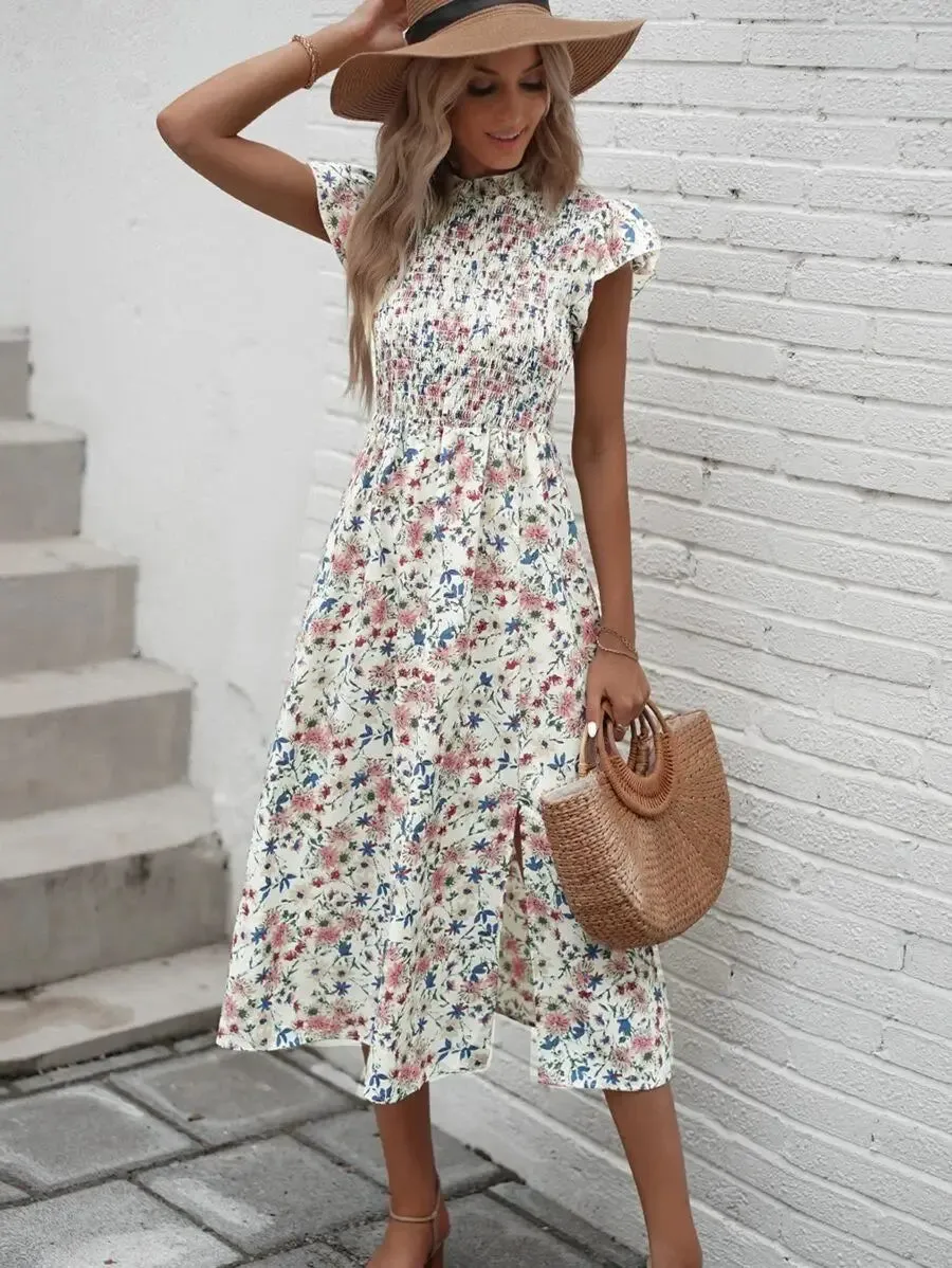 Vintage Ruffles Long Beach Sleeveless A-line High Waist Maxi Dress
