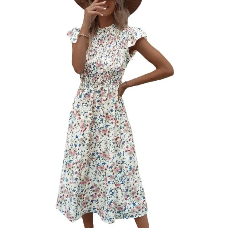 Vintage Ruffles Long Beach Sleeveless A-line High Waist Maxi Dress