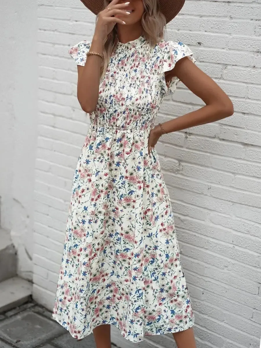 Vintage Ruffles Long Beach Sleeveless A-line High Waist Maxi Dress