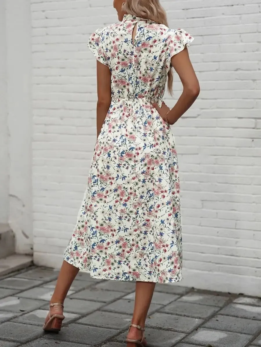 Vintage Ruffles Long Beach Sleeveless A-line High Waist Maxi Dress