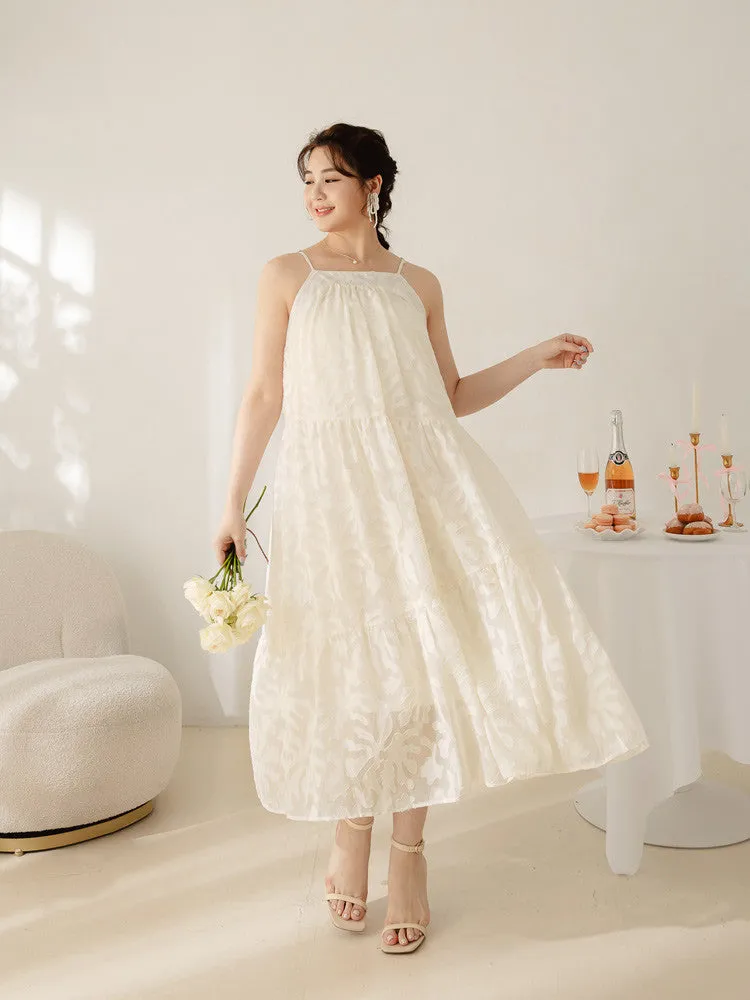 Wedding Party Floral Lace Strap Tiered Long Maxi Dress