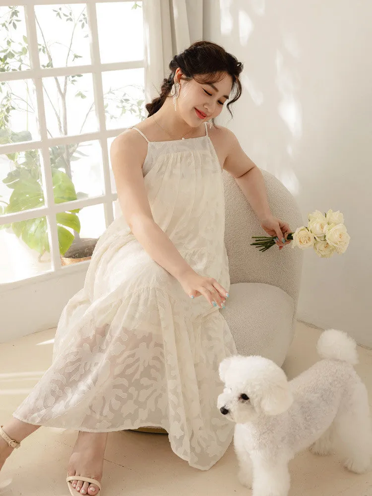 Wedding Party Floral Lace Strap Tiered Long Maxi Dress