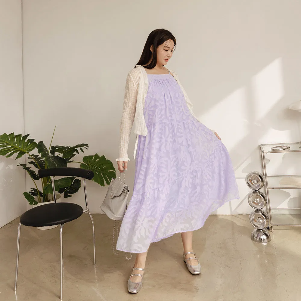 Wedding Party Floral Lace Strap Tiered Long Maxi Dress