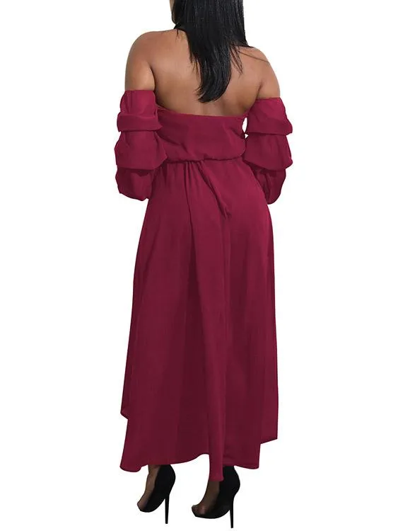 Wholesale Off The Shoulder 3/4 Sleeve Length Plain Backless Irregular Hem Dresses