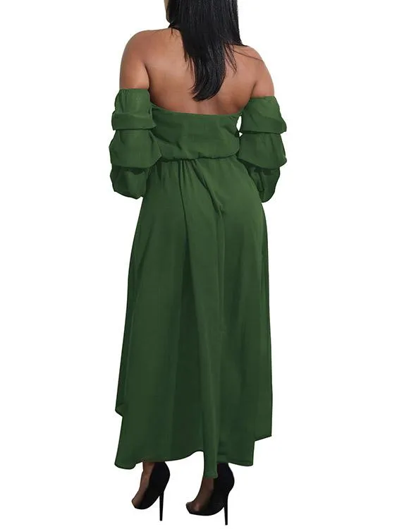 Wholesale Off The Shoulder 3/4 Sleeve Length Plain Backless Irregular Hem Dresses