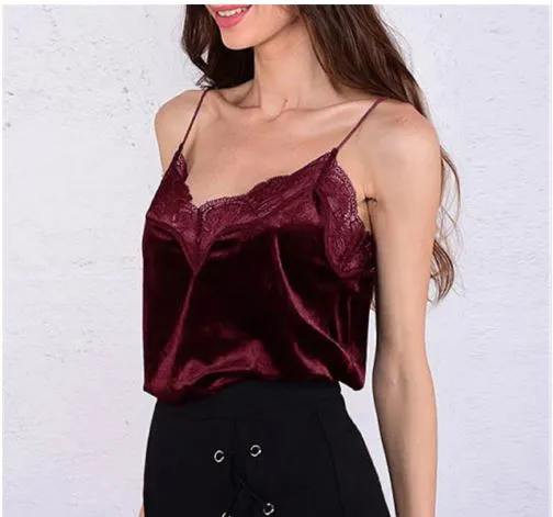 Women's Lace Velvet Cropped Top