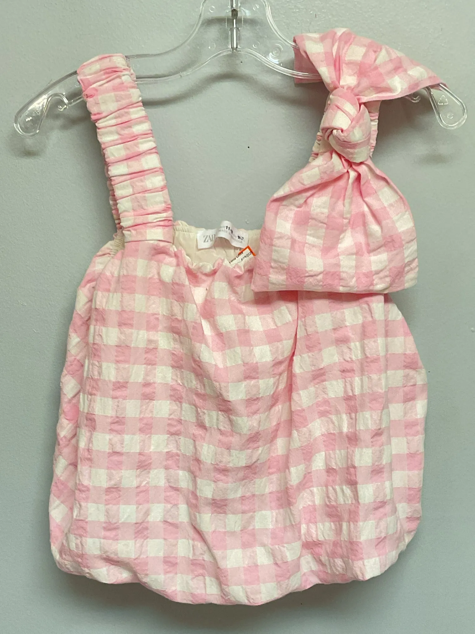 Zara Size 12 Pink & White Cotton Big Girls Tees/Polos/Tunics