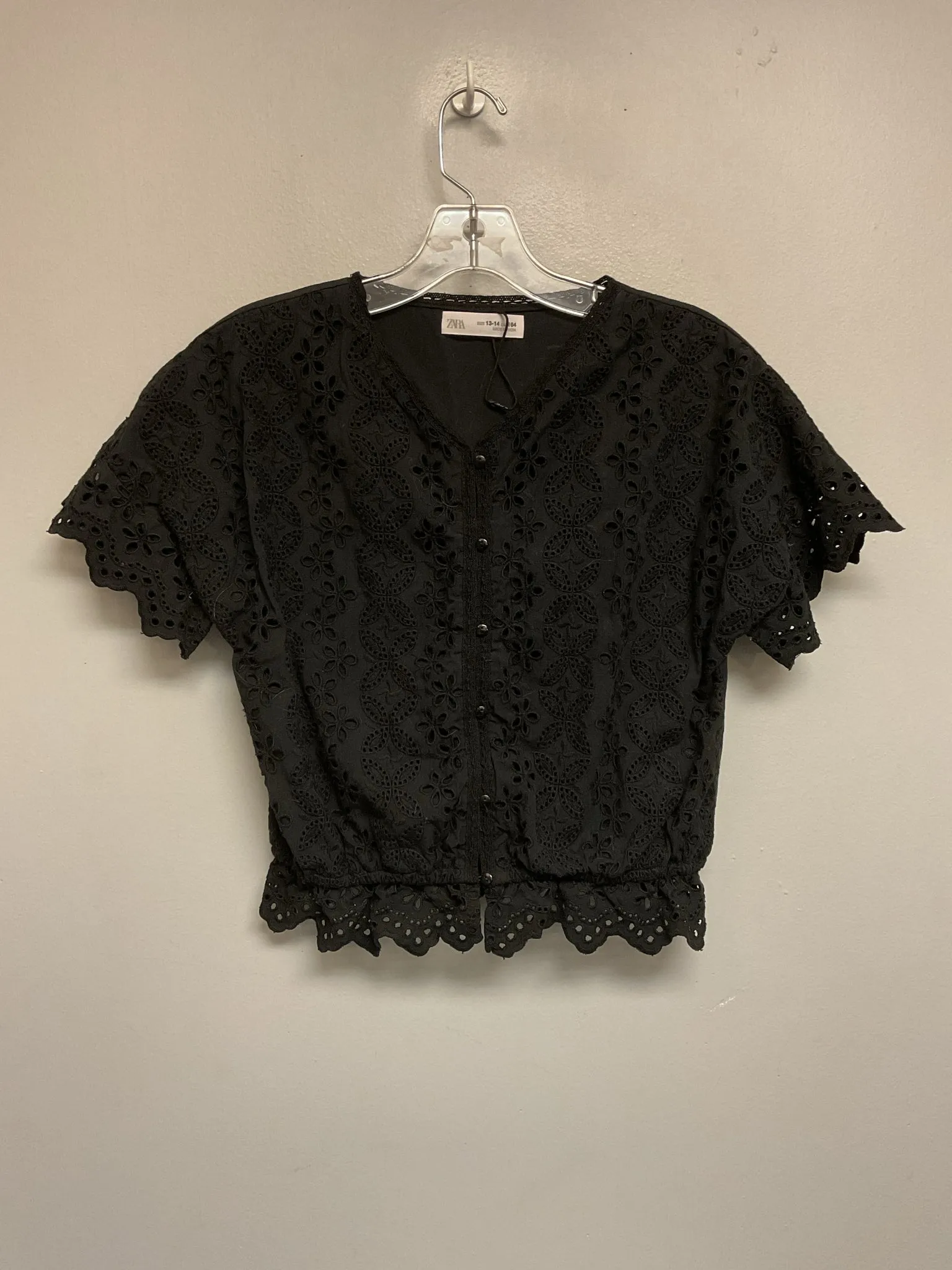 Zara Size 14 Black Cotton Big Girls Tees/Polos/Tunics